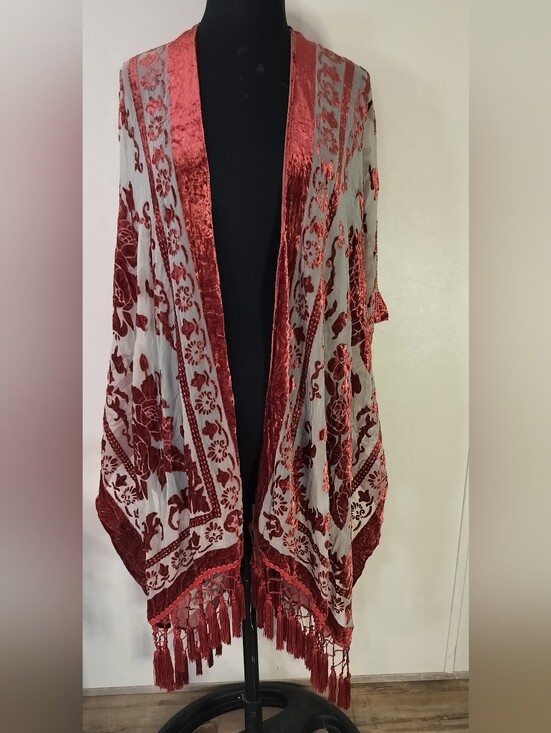 no brand Other - Velvet Burnout Floral Kimono - Red
